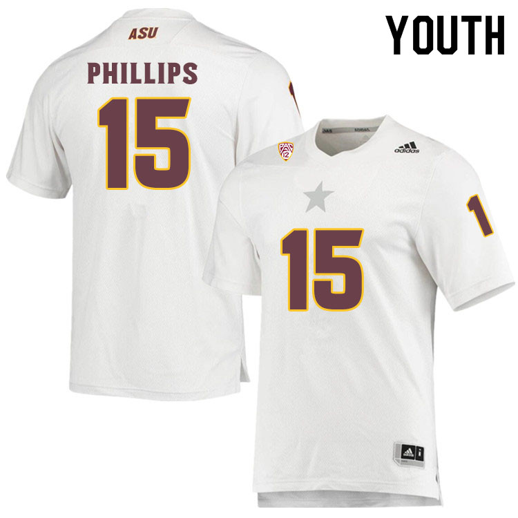 Youth #15 Cam PhillipsArizona State Sun Devils College Football Jerseys Sale-White - Click Image to Close